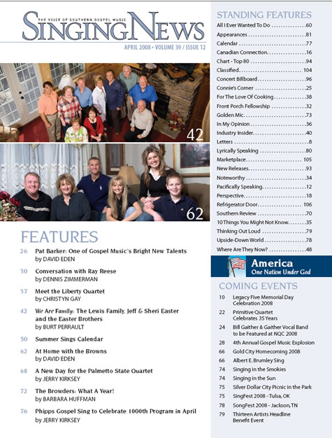 Singing news - april 2008 table of contents