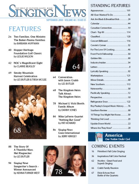 Singing news - september 2008 table of contents