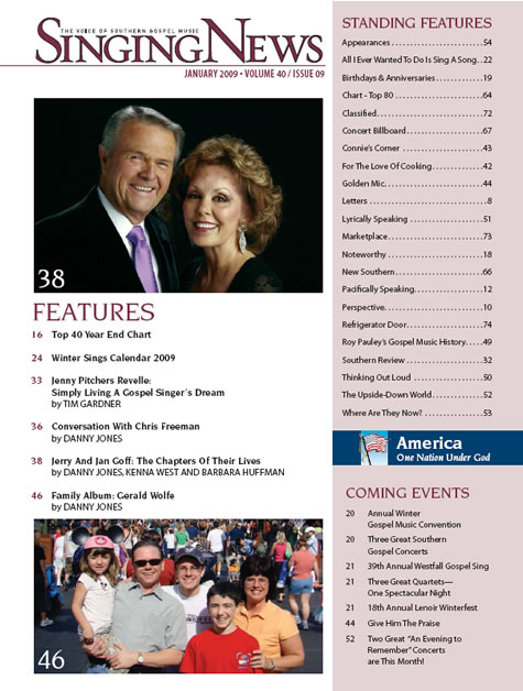Singing news - january 2009 table of contents