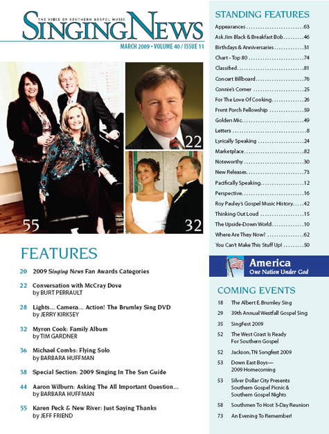 Singing news - march 2009 table of contents