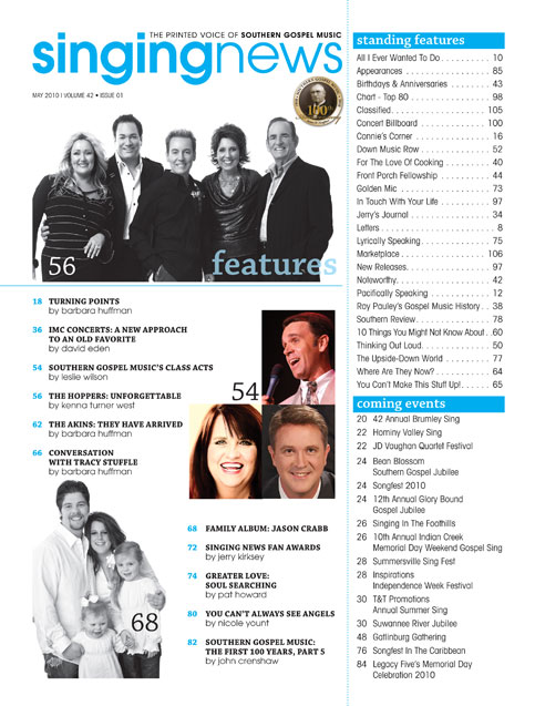 Singing News - May 2010 Table of Contents