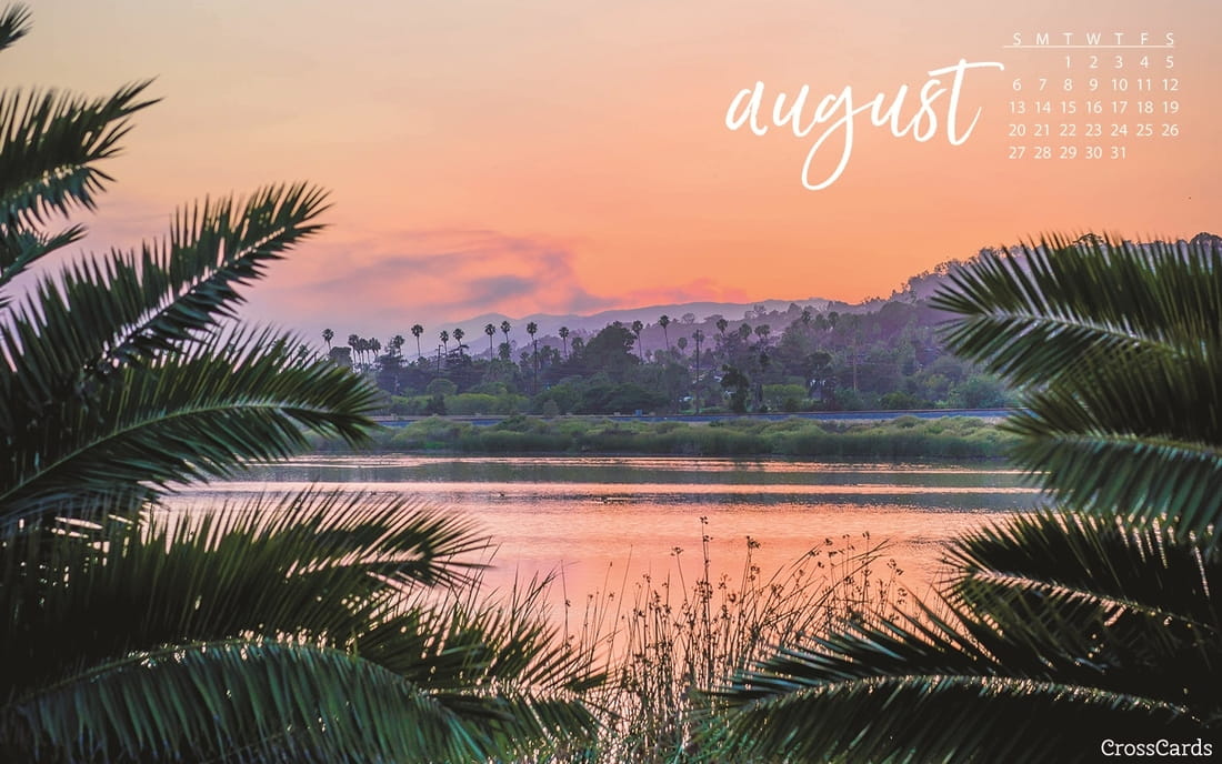 August 2017 Tropical Sunset Desktop Calendar Free August Wallpaper