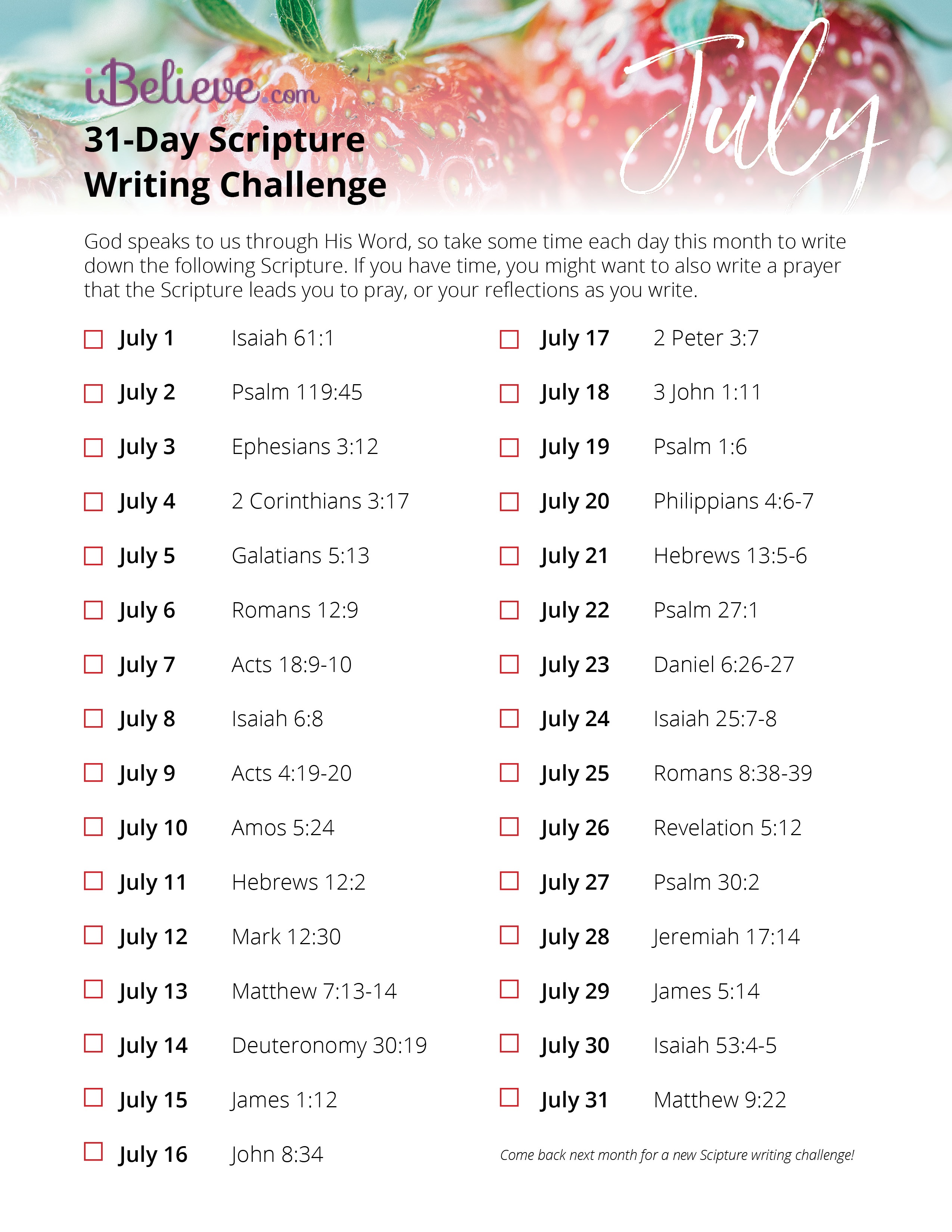 July Scripture Writing Guide Inside iBelieve