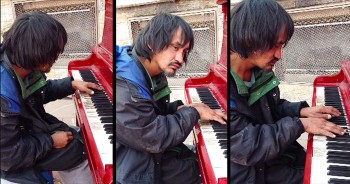 Homeless Man Sits At Piano And Plays