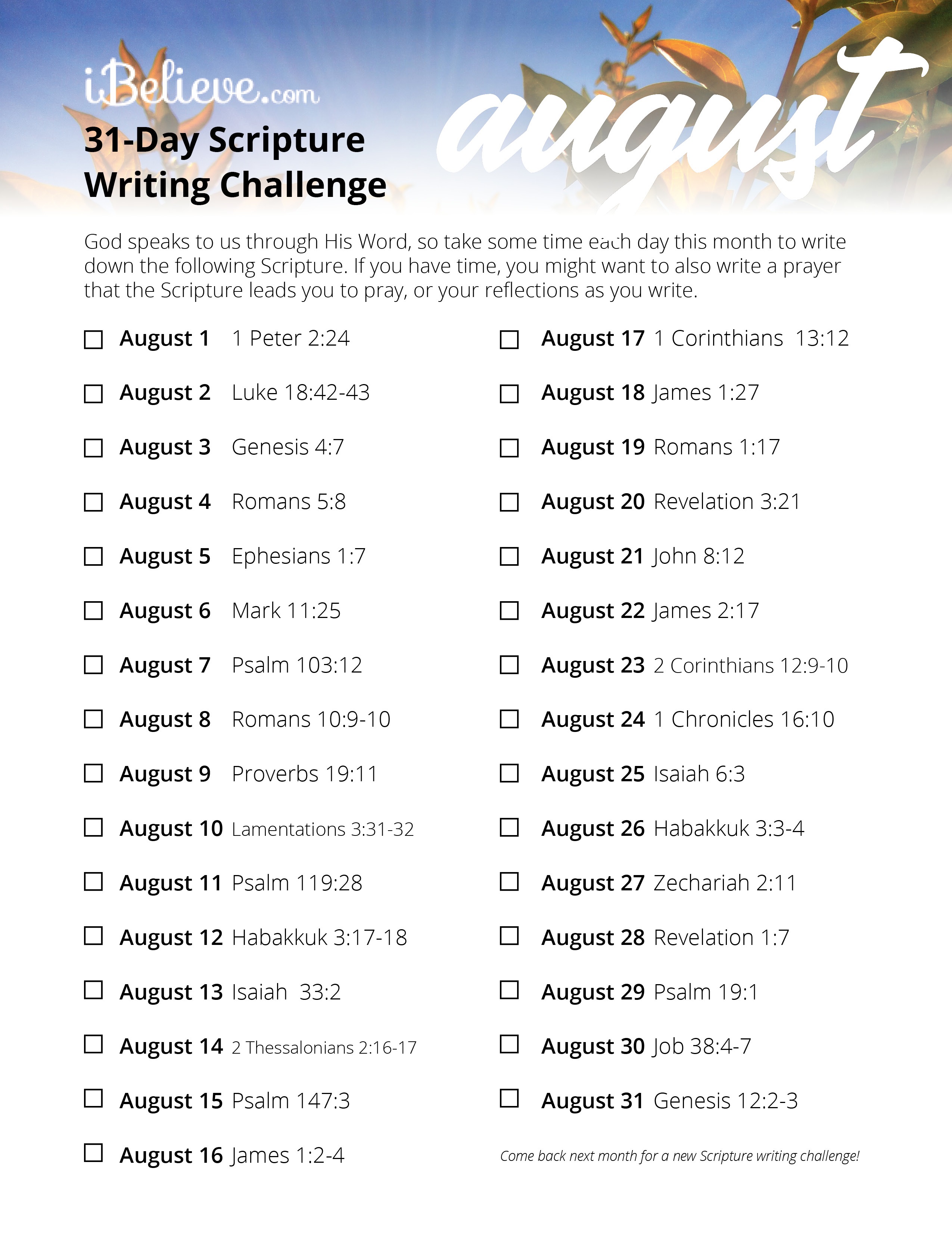 August Scripture Writing Guide - Inside iBelieve